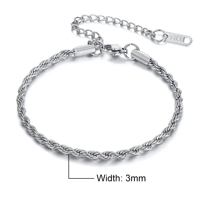 Stainless Steel Rope Chain Bracelet Twisted Singapore 979S-16-3 - Tophatter Daily Deals